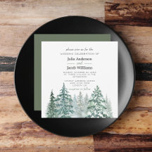 Winter Rustic Pine Trees Lantern Botanical Wedding