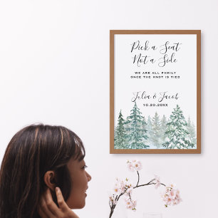 Winter Rustic Pine Trees Lantern Botanical Wedding Poster