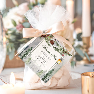 Winter Rustic Pine Trees Lantern Wedding Thank You Favour Tags