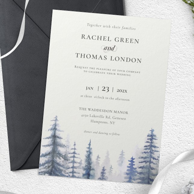 Winter Rustic Watercolor Pine trees wedding Invitation (Winter Rustic Watercolor Pine trees wedding Invitation)