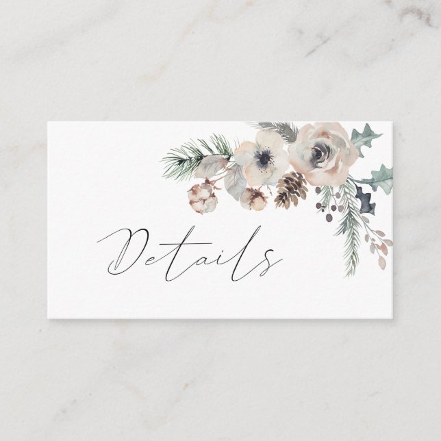 Winter Rustic White Pine Woodland Wedding Details Enclosure Card (Front)