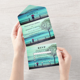 Winter Rustic Wood Couple Birch Country All In One Invitation