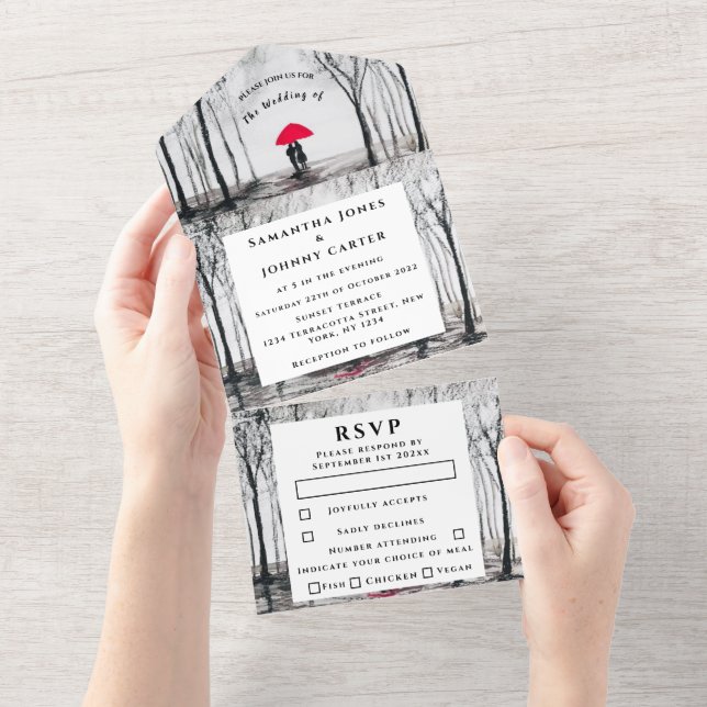 Winter Rustic Wood Couple Birch Country All In One Invitation (Tearaway)