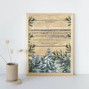 Winter Rustic Wood Forest Watercolor Baby Shower Invitation