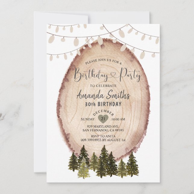 Winter Rustic Woodland Christmas Birthday Party Invitation (Front)