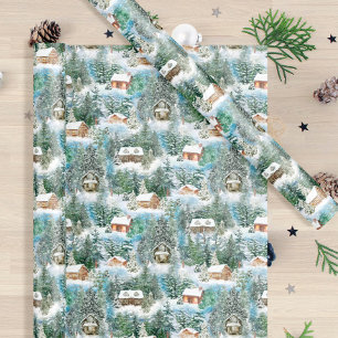 Winter Rustic Woodland Christmas Cabins Wrapping Paper