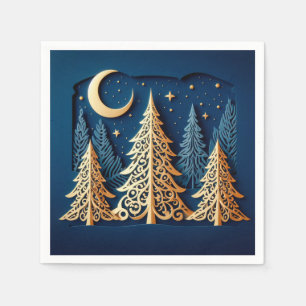 Winter’s Gold Papercut – Christmas Trees Scene Napkin