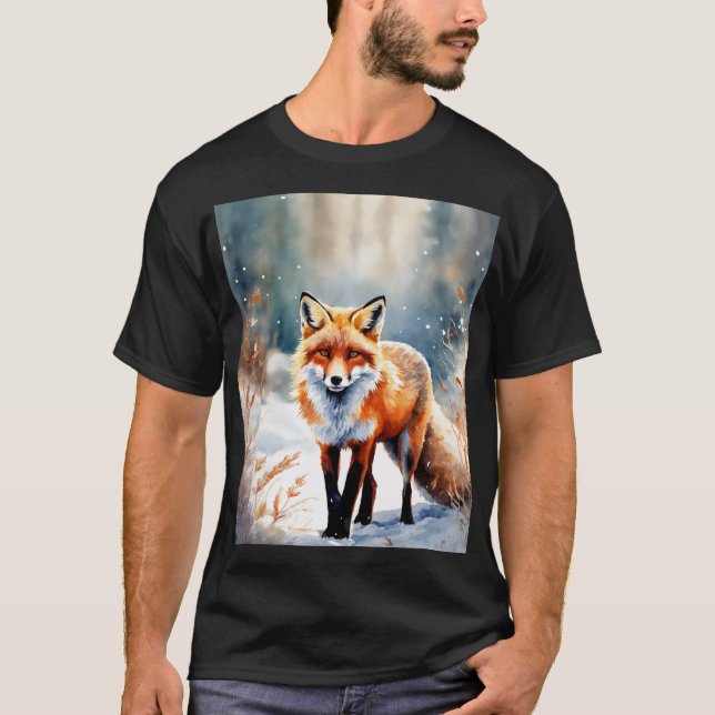 Winter’s Guardian: Fox in the Snow T-Shirt (Front)