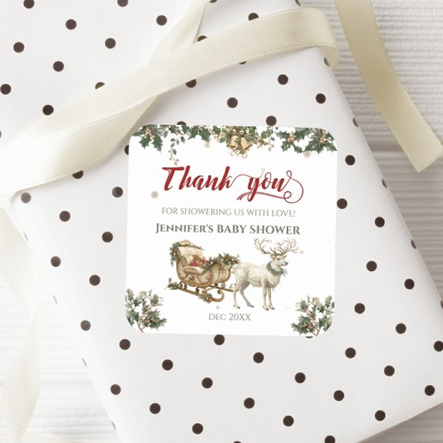 Winter Santa Baby Christmas Deer Baby Shower Square Sticker (Creator Uploaded)