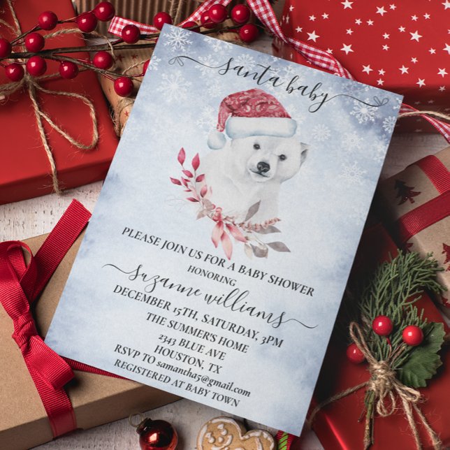 Winter Santa Baby Shower Christmas Polar Bear Invitation (Creator Uploaded)