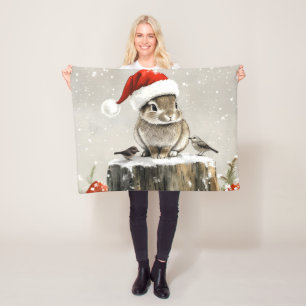 Winter Santa Bunny Wonderland Fleece Blanket