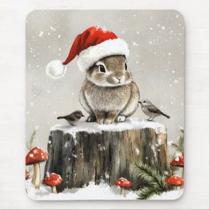 Winter Santa Bunny Wonderland Mouse Pad