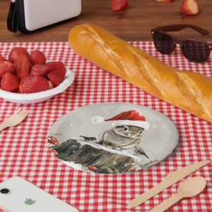 Winter Santa Bunny Wonderland Paper Plate
