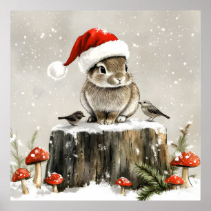 Winter Santa Bunny Wonderland Poster