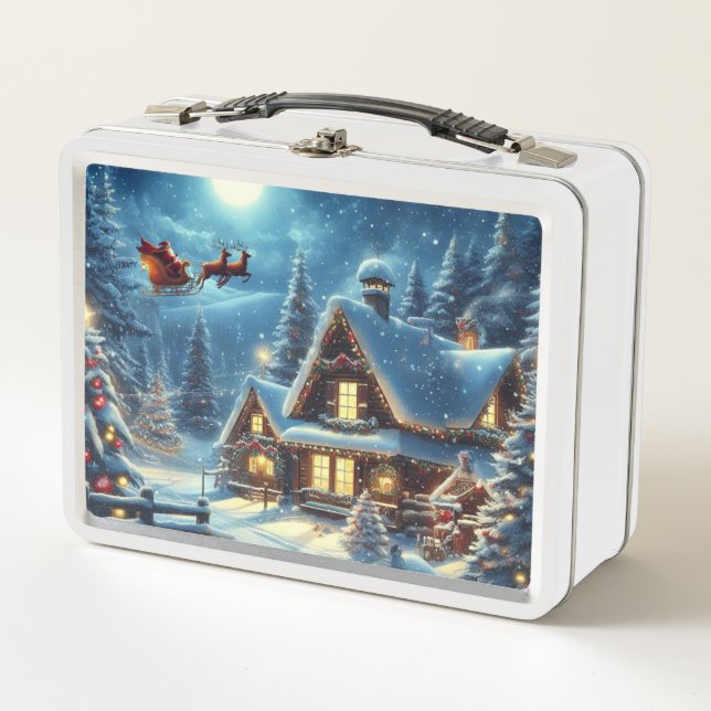 Winter/Santa/Christmas/Snow Metal Lunch Box (Front)