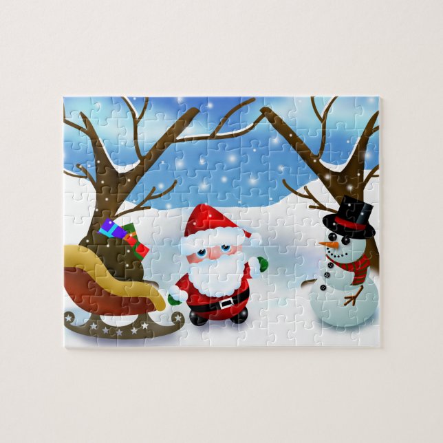 Winter Santa Claus and a Snowman Jigsaw Puzzle (Horizontal)