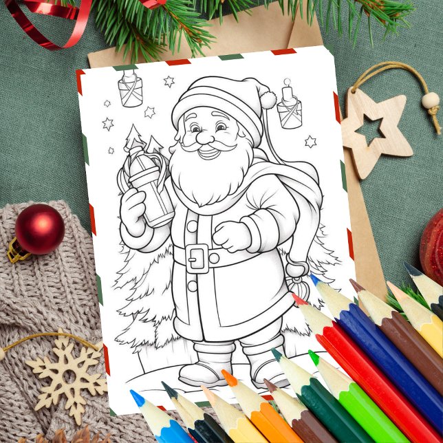 Winter Santa Colour In Christmas Colouring Greetin Holiday Card (Creator Uploaded)