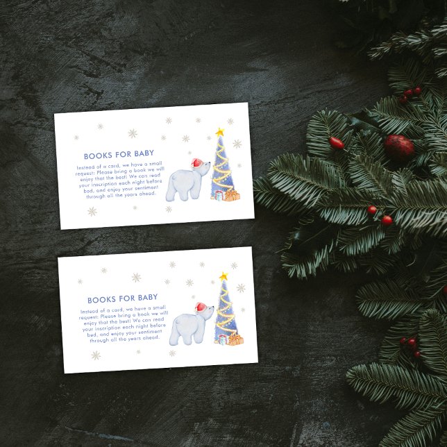 Winter Santa Polar Bear Books For Baby Shower  Enclosure Card (Winter Santa Polar Bear Books For Baby Shower Enclosure Card)