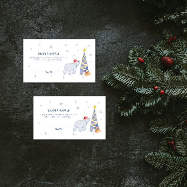 Winter Santa Polar Bear Diaper Raffle Baby Shower  Enclosure Card (Winter Santa Polar Bear Diaper Raffle Baby Shower Enclosure Card)