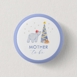 Winter Santa Polar Bear Mother To Be Baby Shower 3 Cm Round Badge