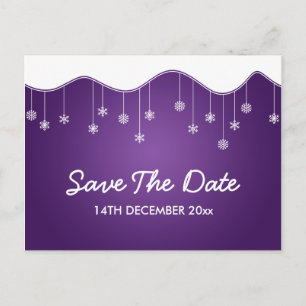 Winter Save The Date Snowflake Decoration Purple Announcement Postcard