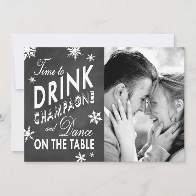 Winter Save the Date Time to Drink Champagne (Front)