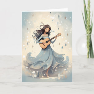 Winter Scandi Boho Guitar Girl Christmas Music Holiday Card