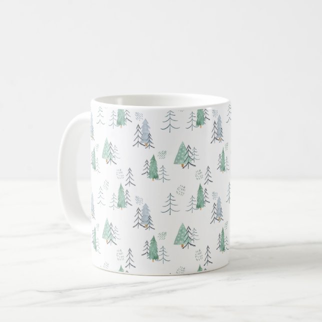 Winter Scandinavian Tree Hand-Painted Pattern  Coffee Mug (Front Left)