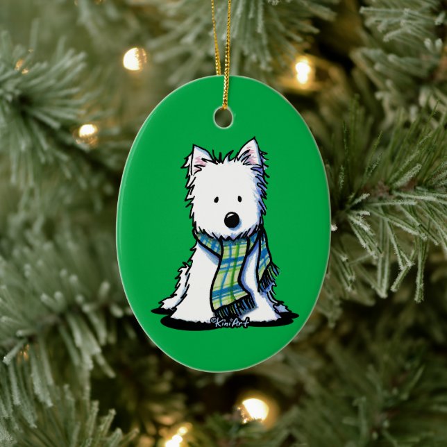 Winter Scarf Westie Ceramic Ornament (Tree)
