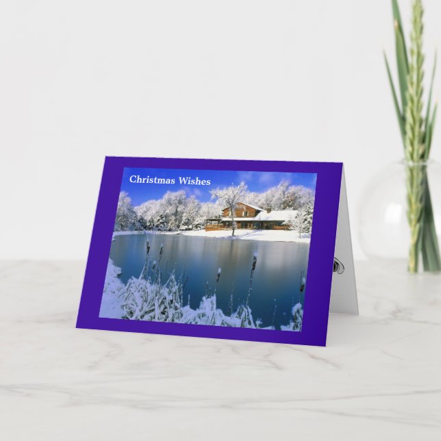 Winter scene, a house by the lake holiday card (Front)