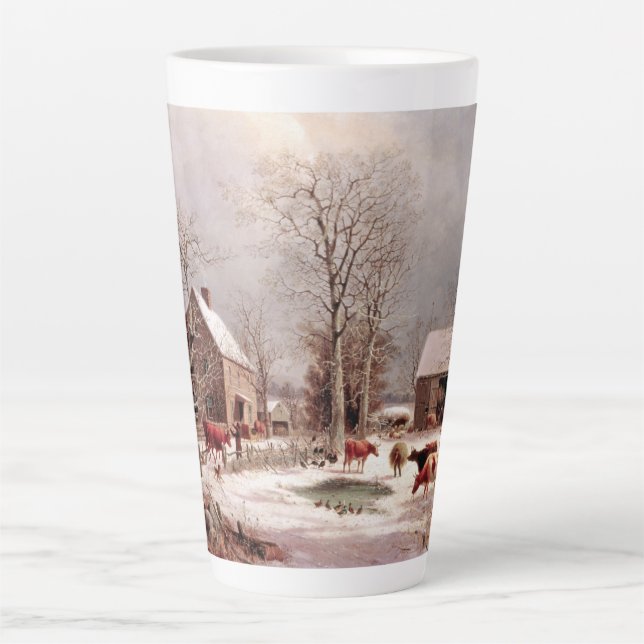 Winter Scene Americana Snow Farm Animals Latte Mug (Front)