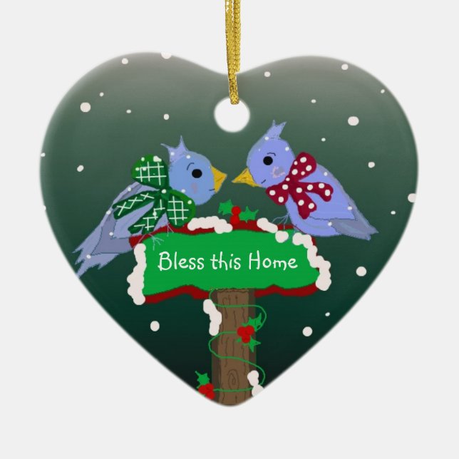 Winter Scene -  Bless this Home Ceramic Ornament (Front)