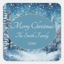 Winter Scene Blue White Christmas Sticker