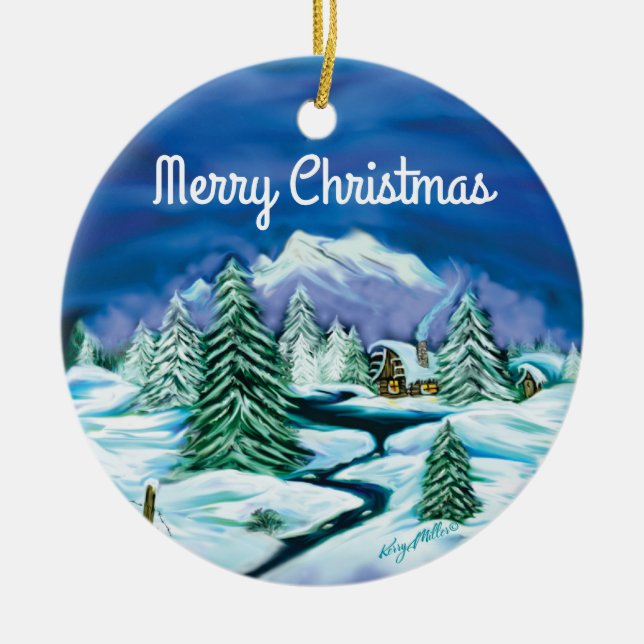 Winter Scene Ceramic Ornament (Front)