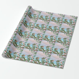Winter Scene Christmas Birds In A Snow Seamless Wrapping Paper