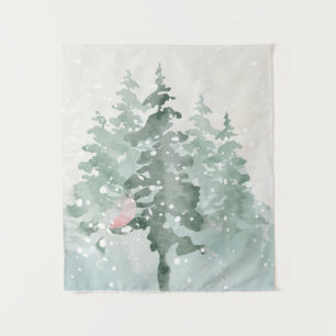 Winter Scene Christmas Tree Snow Fall view Tapestry