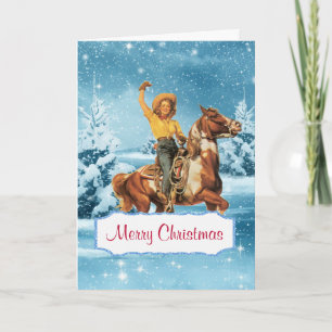 Winter Scene Cowgirl and Horse Christmas Card 2