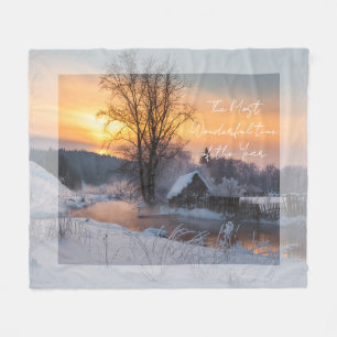 Winter scene custom Christmas Holiday  Fleece Blanket