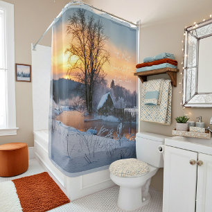 Winter scene custom Christmas Holiday  Shower Curtain