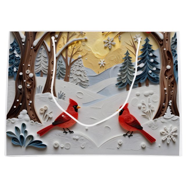 Winter Scene | Enchanted Forest & Cardinals Large Gift Bag (Front)