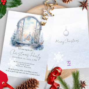 Winter Scene Forest Pine Tree Watercolor Christmas Invitation