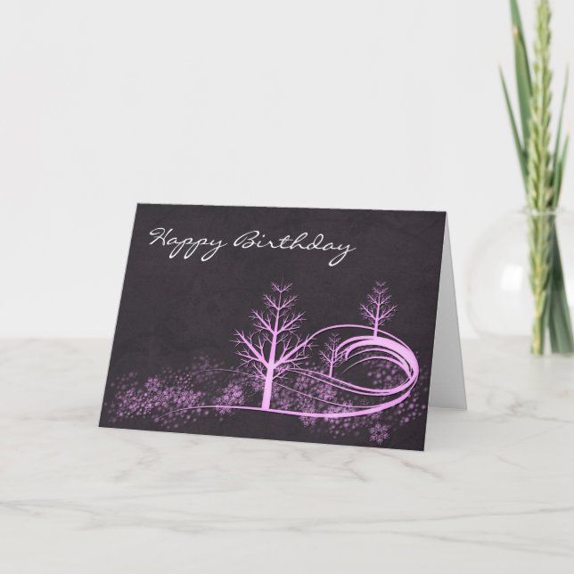 Winter Scene Happy Birthday Greeting Card (Front)