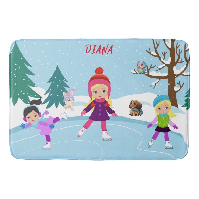 WINTER SCENE ICE SKATING FOR GIRL'S BATH MAT (Front)