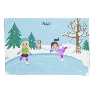 Winter scene Ice Skating personalised Pillow Case