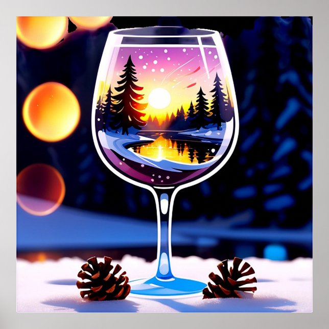 Winter Scene In Wine Glass for Cosy Decor🍷❄️ Poster (Front)