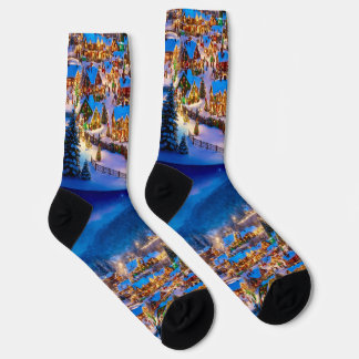Winter Scene Merry Christmas Socks
