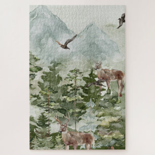 Winter Scene Mountains Deer  Jigsaw Puzzle