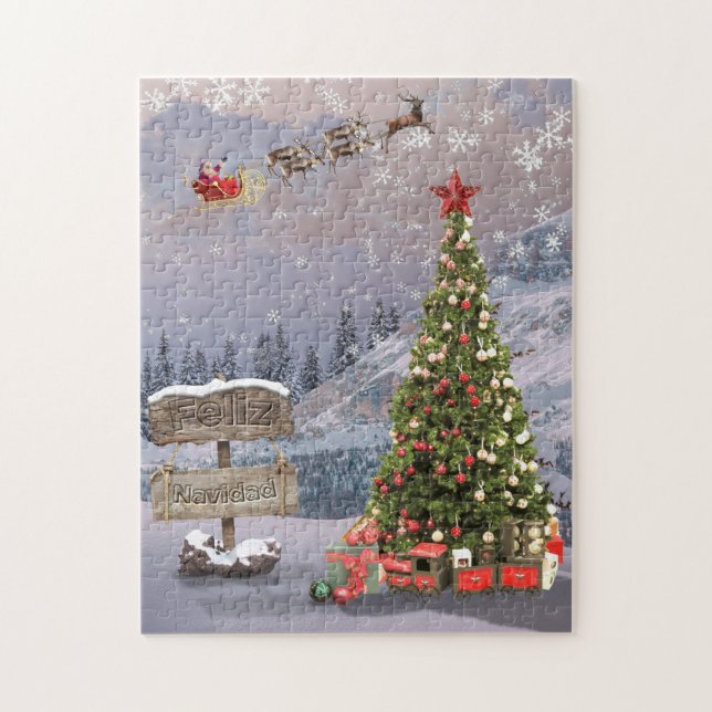Winter Scene North Pole Santa Sleigh Jigsaw Puzzle (Vertical)