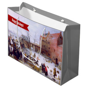 Winter Scene Painting Design Christmas Gift Bags
