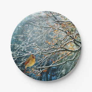 Winter Scene paper plates-Bird Design Plate